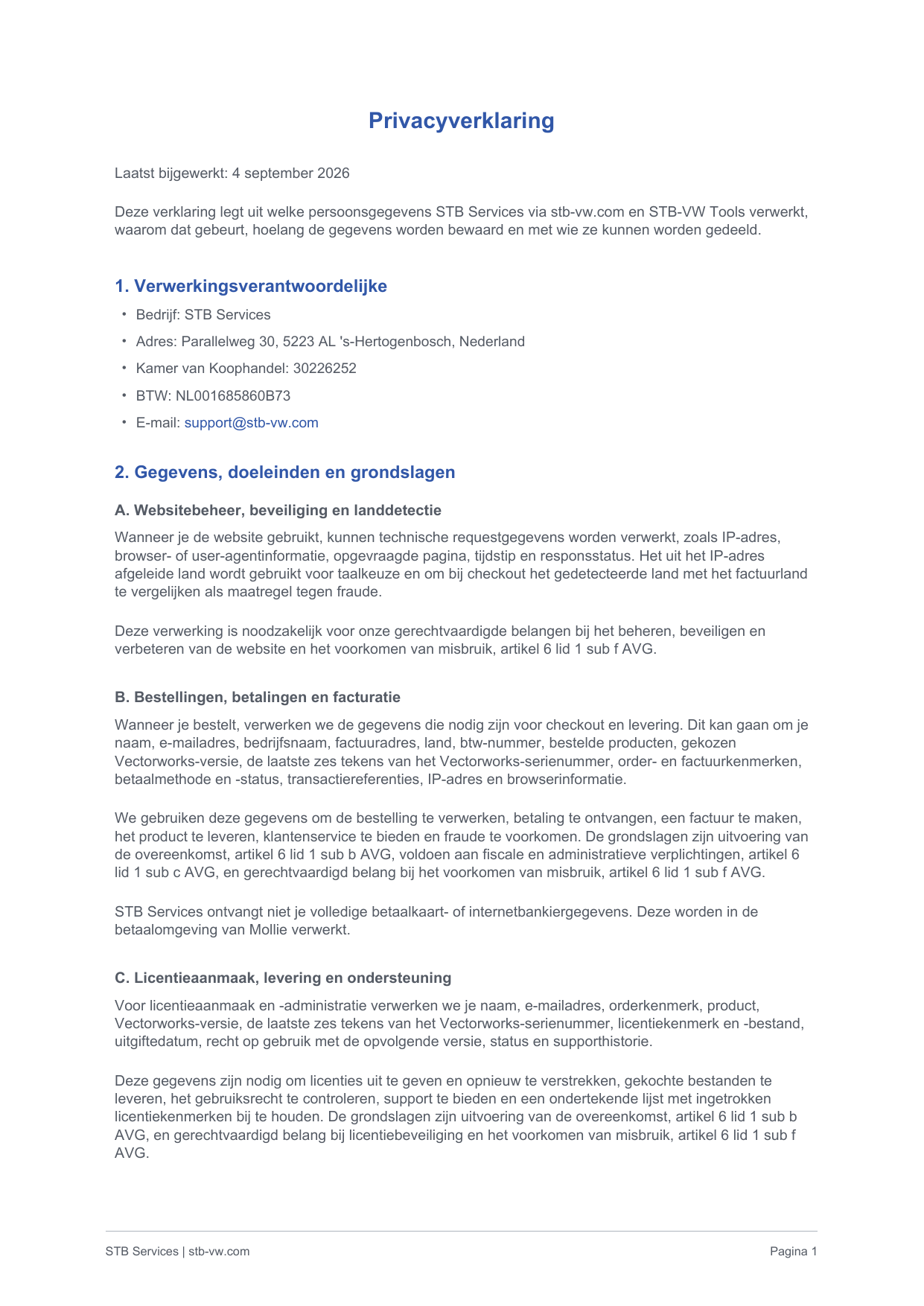 Privacyverklaring page 1
